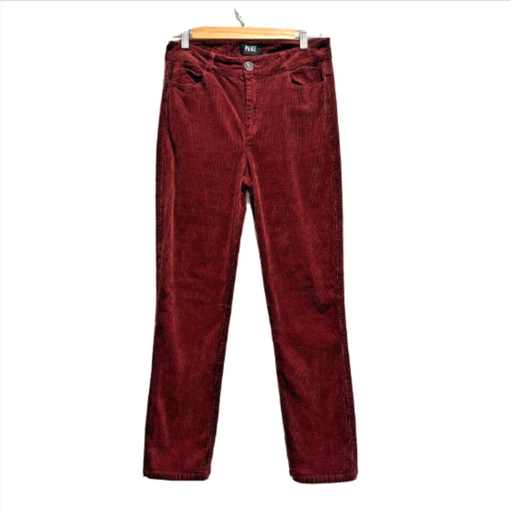Paige Jeans Women's Corduroy Pants 28x27 Hoxton Mid Rise Slim Burgundy Wide Wale